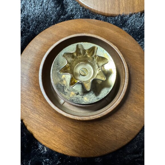 Vintage David Douglas Wooden & Brass Candle Holders - Set Of 2 - Picture 2 of 7